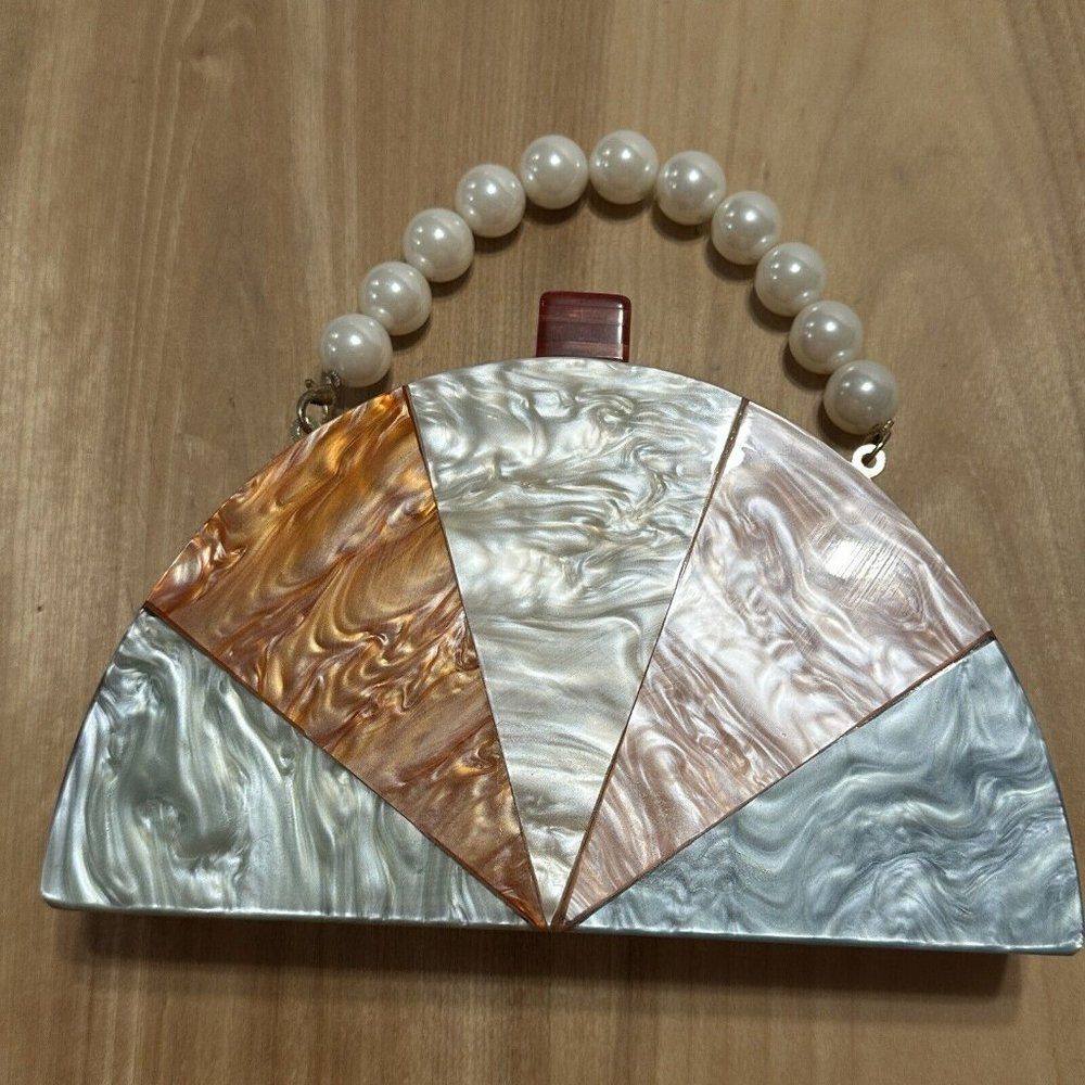 KAIKAI Half Moon Shape Acrylic Clasp Resin Faux Pearl Bead Acetate Rainbow Purse